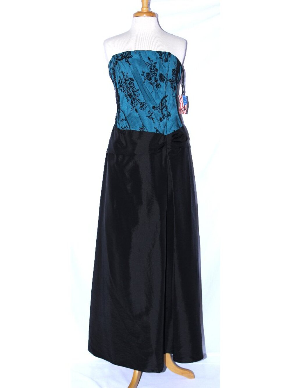 Dollar Fashion 3681 Strapless Taffeta & Lace Gown-Size 2X-TURQUOISE & BLACK-NWT